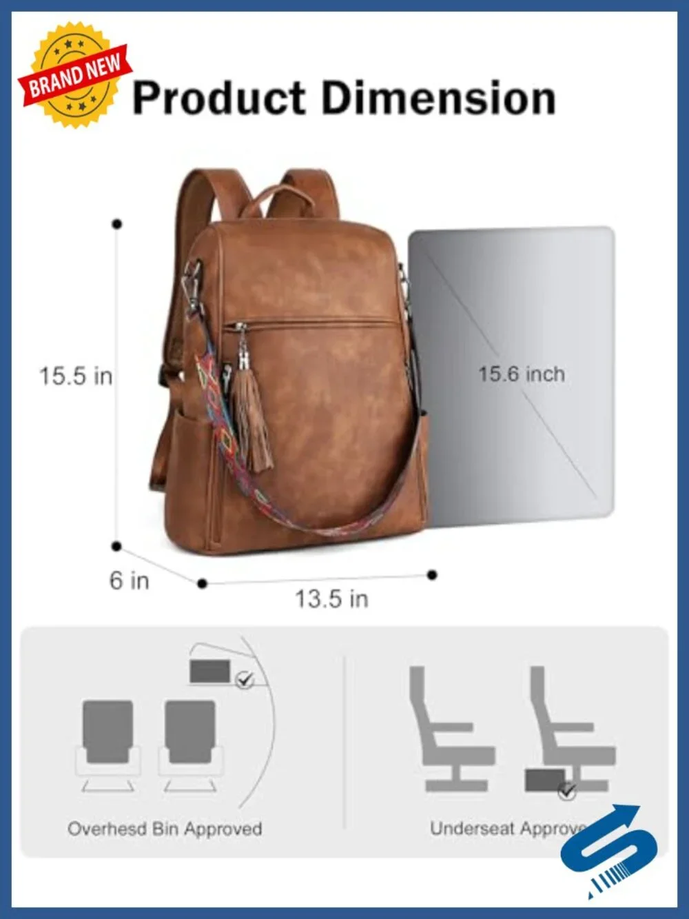 Waterproof Faux Leather Laptop Backpack for Women 15.6